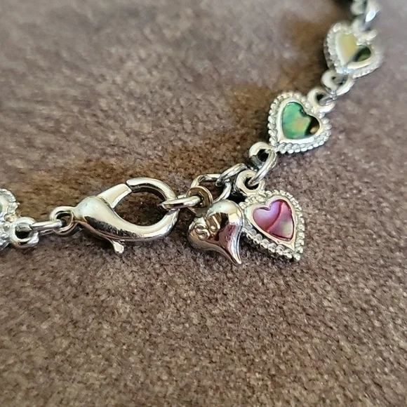 Sj Dainty Abalone Shell Romantic Coquette Heart Chain Tennis Bracelet - Picture 3 of 6